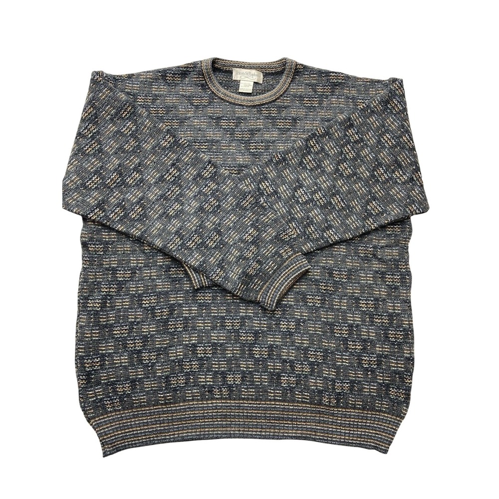 Tricots St Raphael Sweater Mens Large Blue Geometric Knit Crewneck Pullover